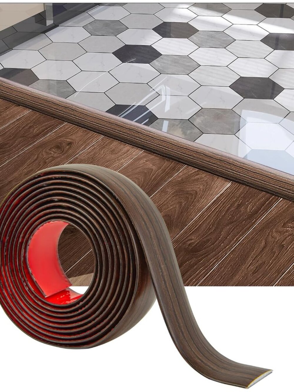 4 ft Flat Floor Transition Strip, Laminate Floor Divider, Brown